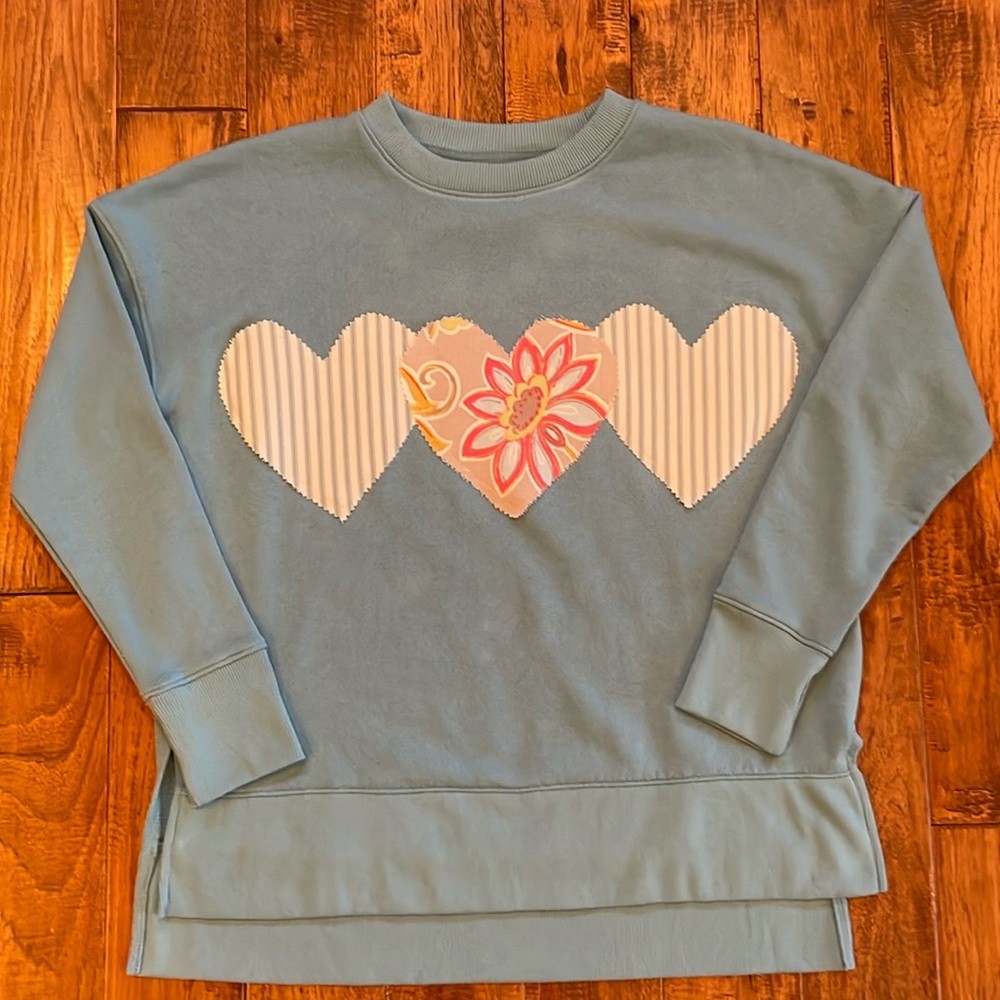 A Women's Time and Tru Baby Blue Sweatshirt Repurposed With Hearts